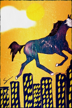 "yelloｗ night and a blue horse. dec 4 from Daily Saka". 2012. (c) Saka Matsushita.